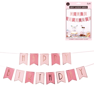 Pink & Rose Gold Happy Birthday Party Bunting Banner (3m)