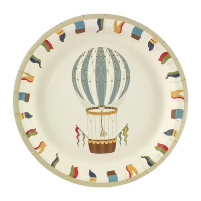 Vintage Hot Air Balloon Paper Plates 18cm (Pk 12)