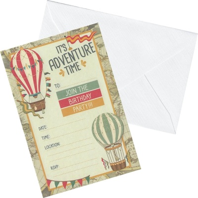 Vintage Hot Air Balloon Birthday Invitations & Envelopes (Pk 6)