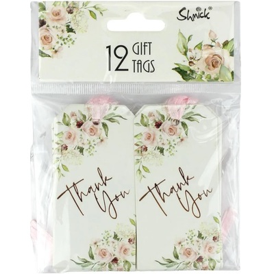 Pink Floral Thank You Gift Tags with Ties (Pk 12)