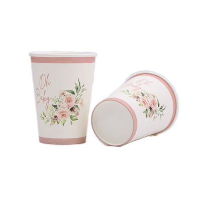 Pink Floral Oh Baby Paper Cups 266ml (Pk 12)