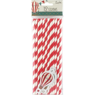 Vintage Hot Air Balloon Red & White Paper Straws (Pk 12)