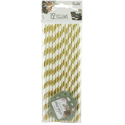 Wild One Baby Shower Gold & White Paper Straws (Pk 12)