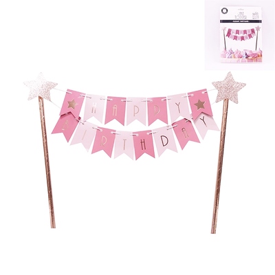 Pink & Rose Gold Happy Birthday Bunting Banner Cake Topper (Pk 1)