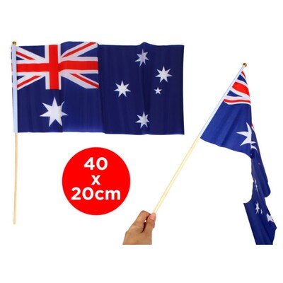 Australia Day Aussie Flag with Wooden Pole 40 x 20cm Pk 1 