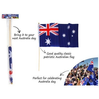 Australia Day Aussie Flag with Wooden Pole  (60 x 30cm) Pk 1