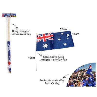 Aussie Flags w- Pole Australia Day 40cm Pk 4