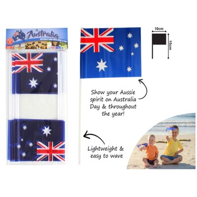 Australia Day Aussie Flags on Sticks (10 x 15cm) Pk 10 