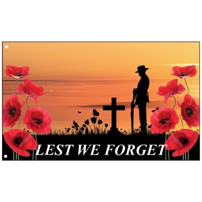ANZAC Day Lest We Forget Fabric Flag with Eyelets 150x75cm