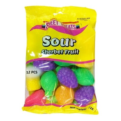Sour Sherbet Fruit Bottles Lollies Pk 12 72gm