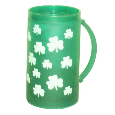 St. Patrick's Day Green Beer Pint Freezer Mug with Shamrocks Pk 1