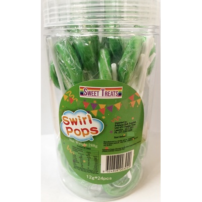 Green Swirl Lollipops (288g - 12g Each) Pk 24
