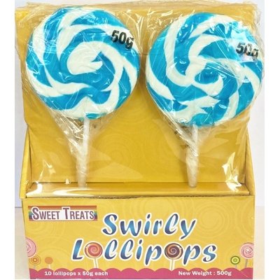 Blue Swirl Lollipops 50gm (Pk 10)