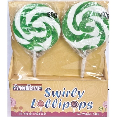 Green Swirl Lollipops 50gm (Pk 10)