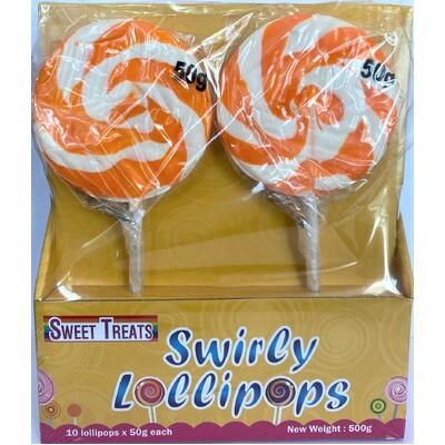 Orange Swirl Lollipops 50gm (Pk 10)