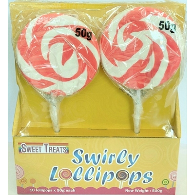 Pink Swirl Lollipops 50gm (Pk 10)