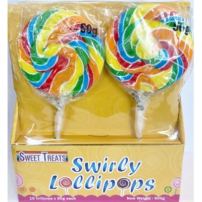 Rainbow Swirl Lollipops 50gm (Pk 10)