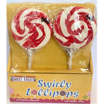 Red Swirl Lollipops 50gm (Pk 10)
