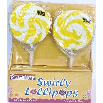 Yellow Swirl Lollipops 50gm (Pk 10)