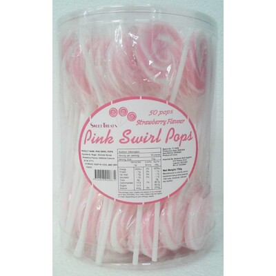 Pink Swirl Lollipops (750g - 15g Each) Pk 50