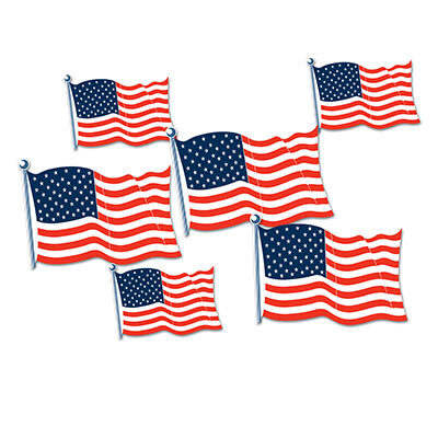 American USA Flag Cutouts Decorations 15-22cm (Pk 6)