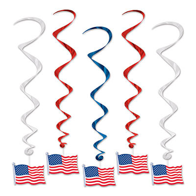 USA American Flag Hanging Swirl Decorations (91cm) Pk 5