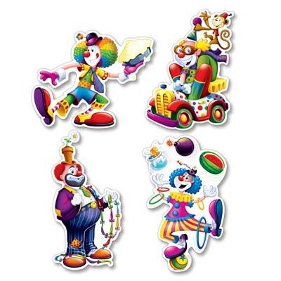 Circus Clown Cutouts (36cm) Pk 4 (Assorted Designs)