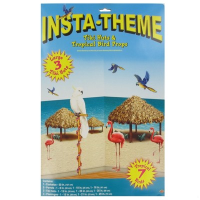 Decoration Tiki Hut & Tropical Bird Hawaiian Props Background Pk1 