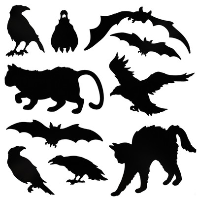 Halloween Silhouettes Bats/Cats/Crows 5in-12in Pk10 (Assorted Designs)
