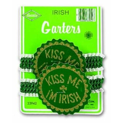St. Patrick's Day Glittered Kiss Me I'm Irish Garter Pk 2
