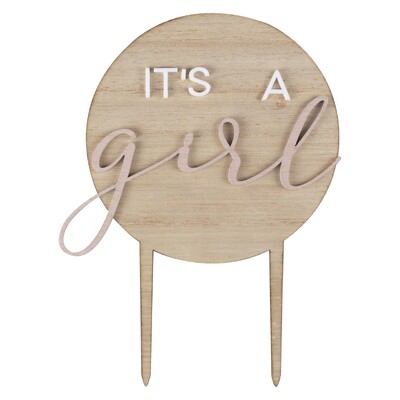 Ginger Ray Teddy Bear Wooden It's A Girl Cake Topper