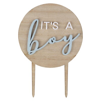 Ginger Ray Teddy Bear Wooden It's A Boy Cake Topper