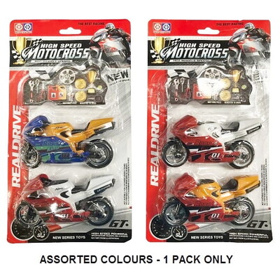 Toy Motor Bikes Motorcycles Assorted Colours Pk 2