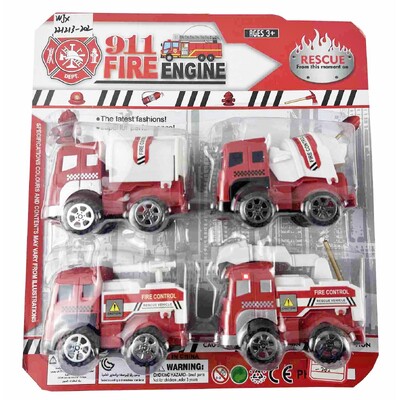Toy Fire Truck Vehicles Party Favours Assorted Pk 4