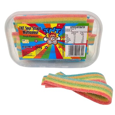 TNT Multicolour Sour Straps Lollies 300g