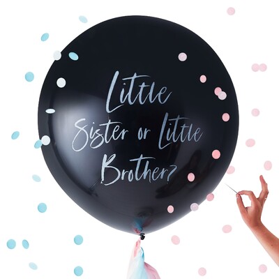Ginger Ray Black Little Sister or Brother Gender Reveal Balloon 90cm (Pk 1)