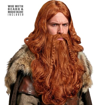 Men's Brown Viking Wig Beard & Moustache Set | Viking Costume Hair Set