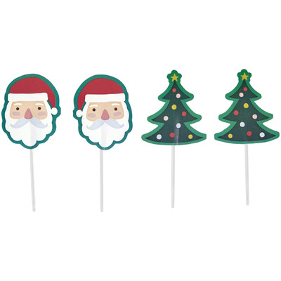 Christmas Santa & Tree Cupcake Pick Toppers Pk 12