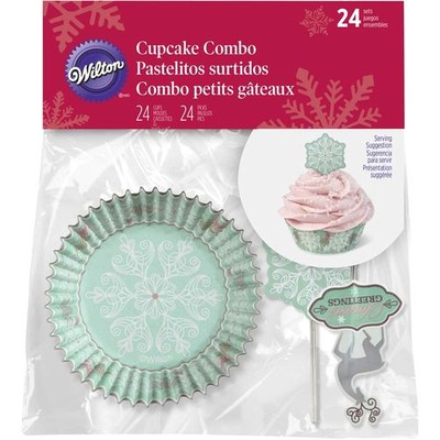 Green Snowflake Christmas Cupcake Decorating Kit (24 Cases, 24 Picks)