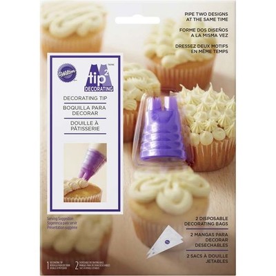 Cake Decorating Duo Piping Tip with 2 Disposable Piping Bags Pk 1