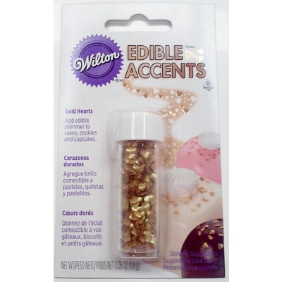 Cake Decorating Sprinkles - Edible Mini Gold Heart Accents (1.8g) Pk 1