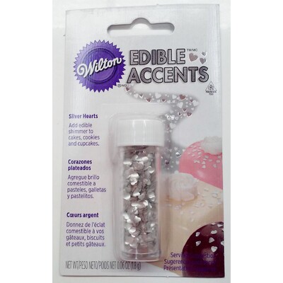 Cake Decorating Sprinkles - Edible Mini Silver Heart Accents (1.8g) Pk 1