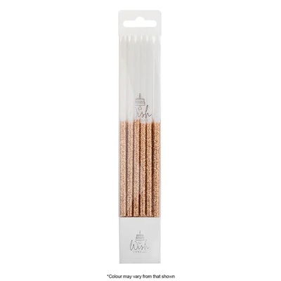 Rose Gold Glitter Dipped Tall Cake Candles (Pk 12)