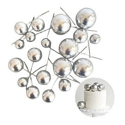 Silver Foam Ball Cake Decorating Toppers Pk 20