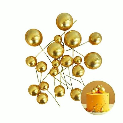 Gold Foam Ball Cake Decorating Toppers Pk 20