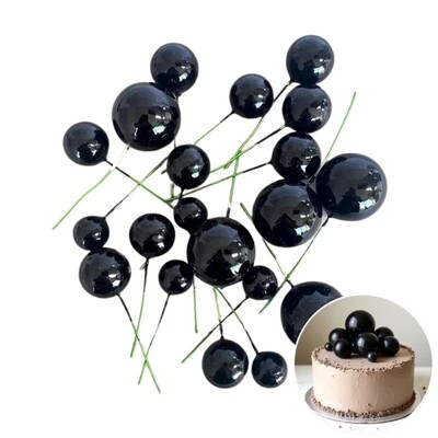 Shiny Black Foam Ball Cake Toppers 20 Pack | Non-Edible Decorations