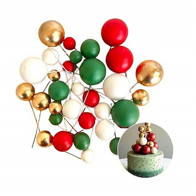 Christmas Mix Foam Ball Cake Decorating Toppers Pk 32