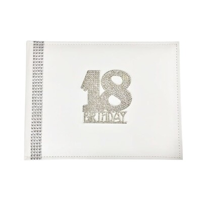 18th Birthday White Faux Leather Diamantes Guest Book