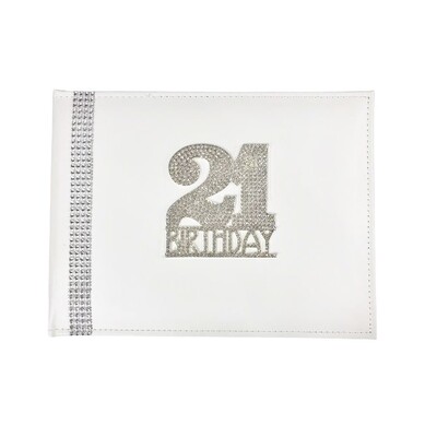 21st Birthday White Faux Leather Diamantes Guest Book