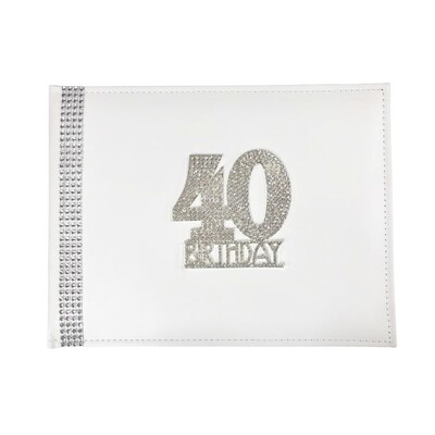 40th Birthday White Faux Leather Diamantes Guest Book